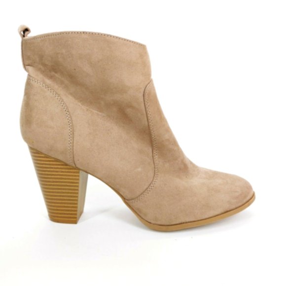 Express Womens Ankle Boots Booties‎ Stacked Heel Almond Toe Zipper Taupe 10 - Picture 1 of 10